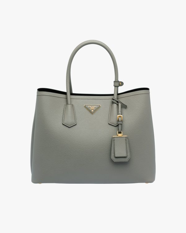 Slate/black Medium Saffiano Leather Double Prada Bag