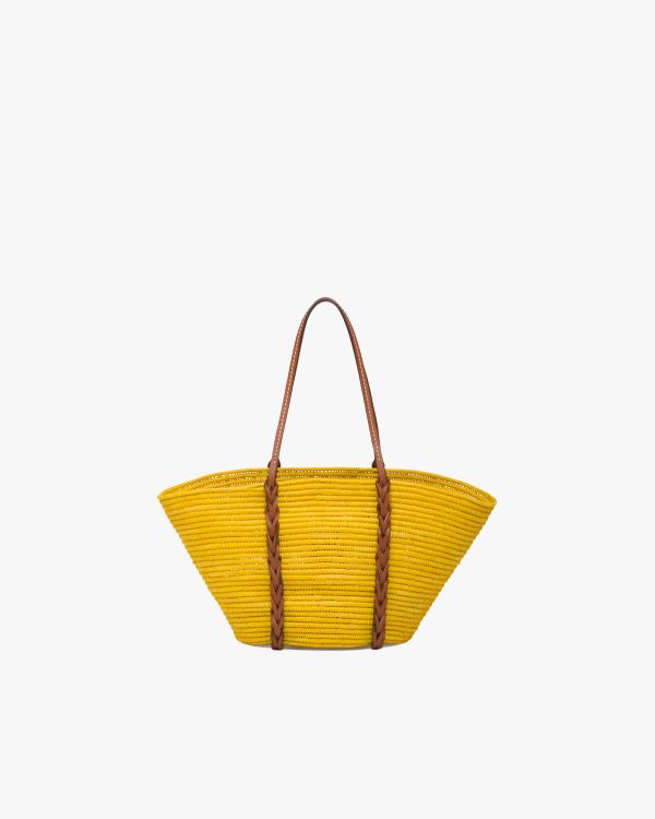 Sunny Yellow/cognac Straw and Leather Tote - Image 4