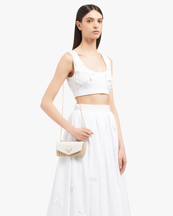 Tan/white Wicker and leather mini-pouch - Image 2