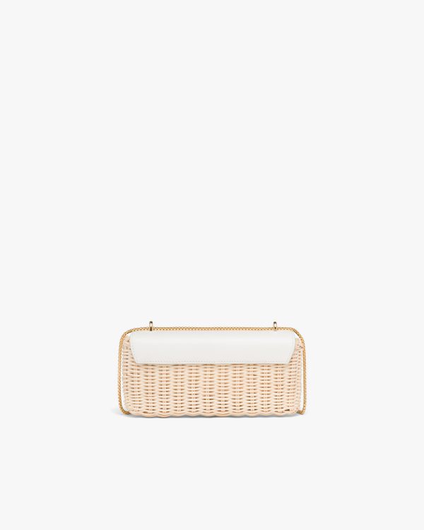 Tan/white Wicker and leather mini-pouch - Image 3