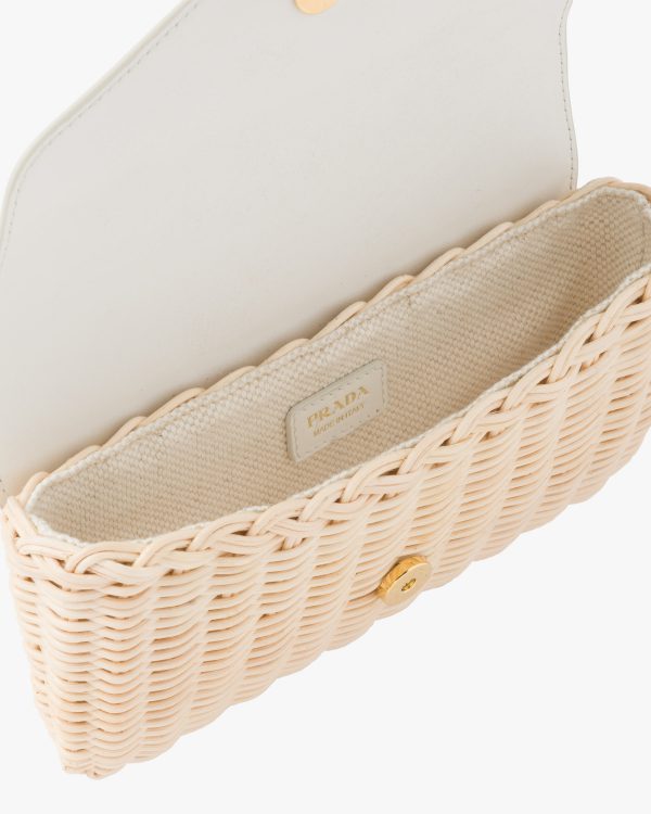 Tan/white Wicker and leather mini-pouch - Image 4