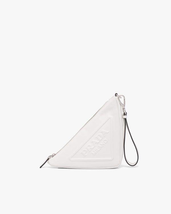 White Leather Prada Triangle pouch