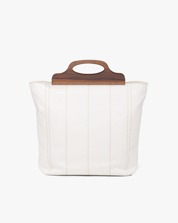White Medium Tote in Canvas and Wood - Image 4