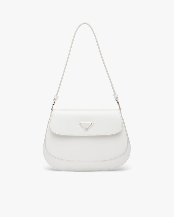 White Prada Cleo brushed leather shoulder bag with flap