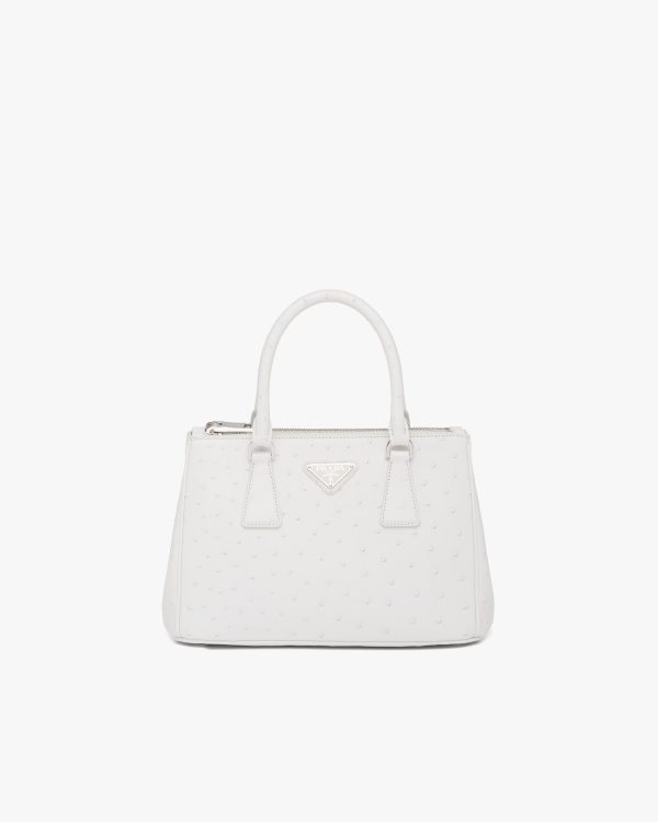 White Prada Galleria ostrich leather small bag