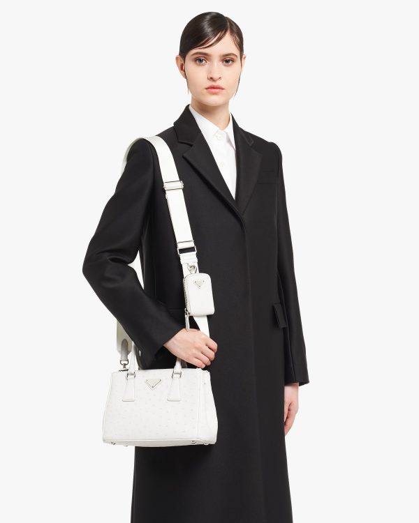White Prada Galleria ostrich leather small bag - Image 2