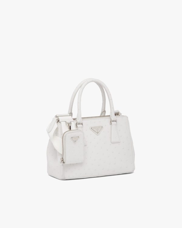 White Prada Galleria ostrich leather small bag - Image 3