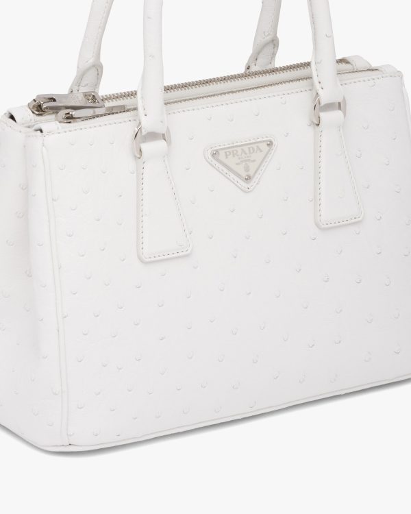White Prada Galleria ostrich leather small bag - Image 6