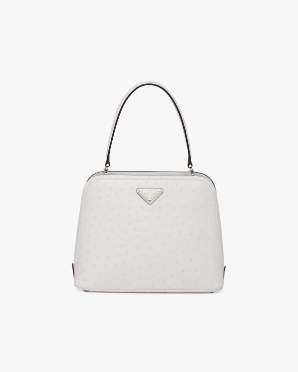 White Prada Matinee ostrich leather bag