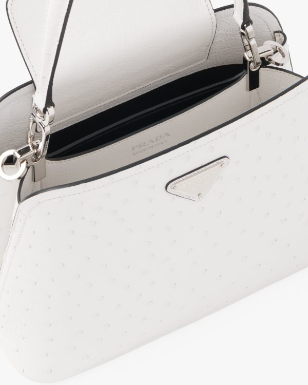 White Prada Matinee ostrich leather bag - Image 5
