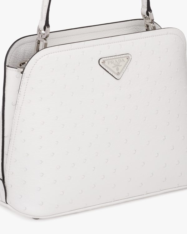White Prada Matinee ostrich leather bag - Image 6