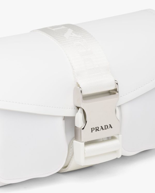 White Prada Pocket nylon and brushed leather bag - Image 6