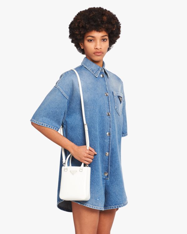 White Small brushed leather tote - Image 2