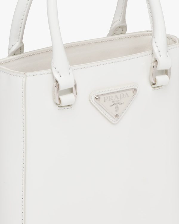 White Small brushed leather tote - Image 6