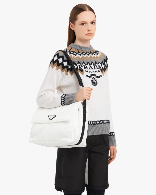 White/black Large padded Re-Nylon shoulder bag - Image 2