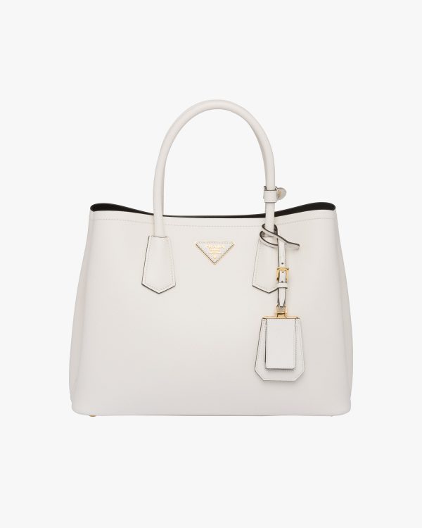 White/black Medium Saffiano Leather Double Prada Bag