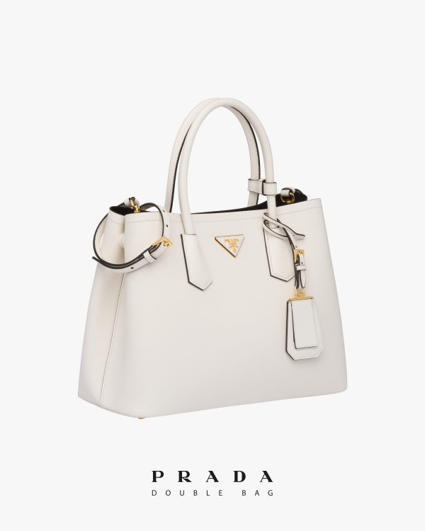 White/black Medium Saffiano Leather Double Prada Bag - Image 3