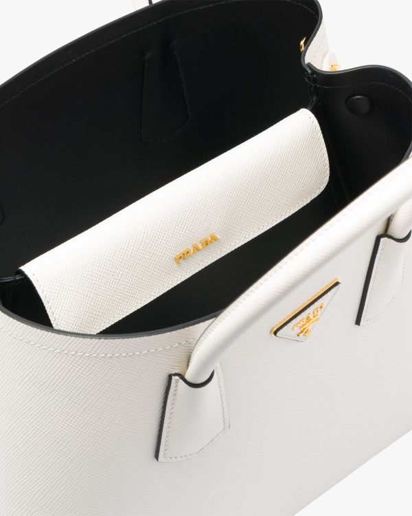 White/black Medium Saffiano Leather Double Prada Bag - Image 5