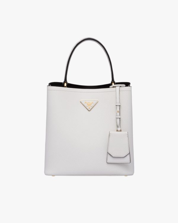 White/black Medium Saffiano Leather Prada Panier Bag