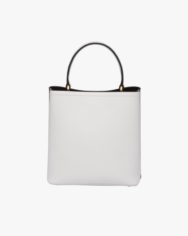 White/black Medium Saffiano Leather Prada Panier Bag - Image 4