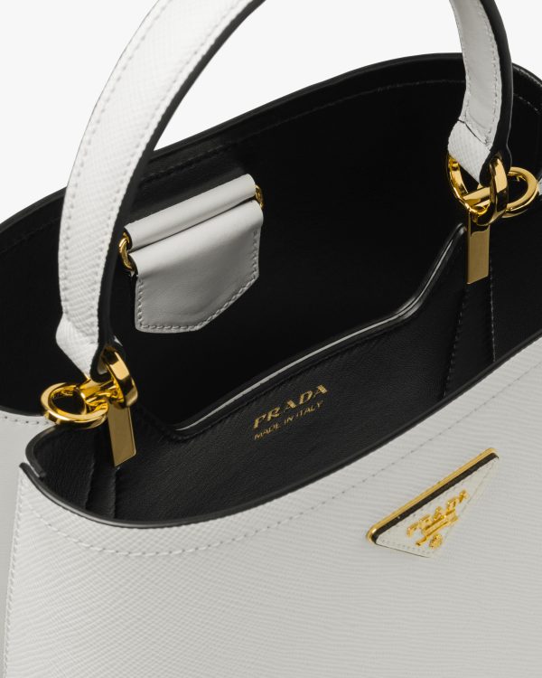 White/black Medium Saffiano Leather Prada Panier Bag - Image 5