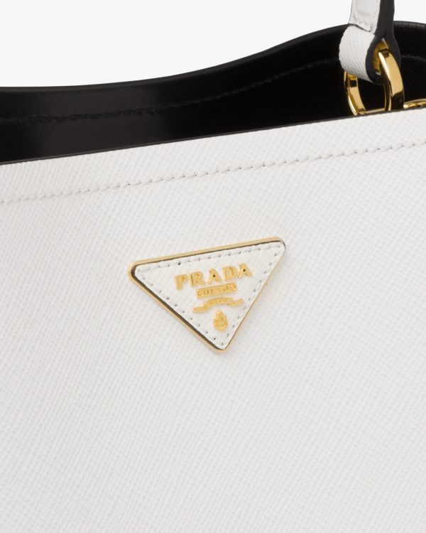 White/black Medium Saffiano Leather Prada Panier Bag - Image 6