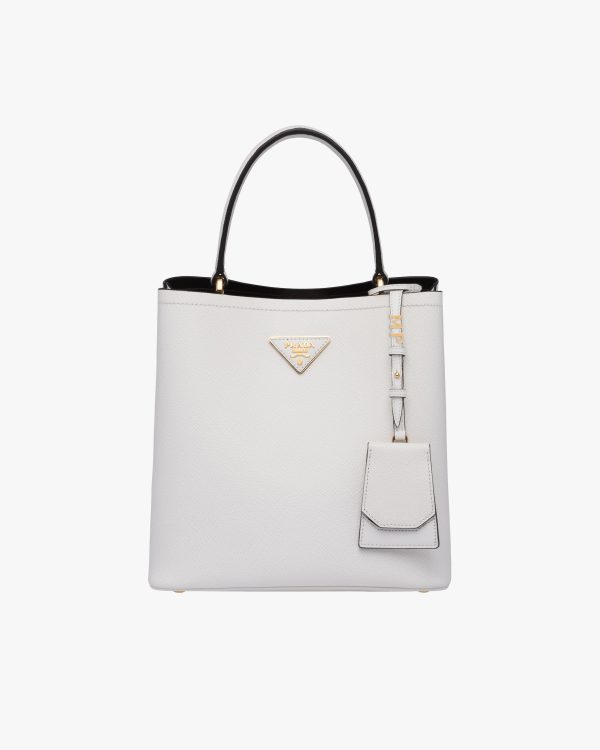White/black Medium Saffiano Leather Prada Panier Bag - Image 7