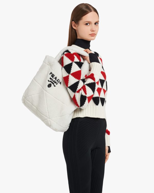 White/black Quilted shearling tote bag - Image 2