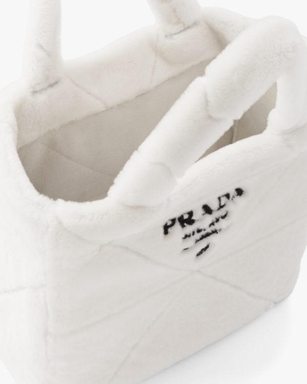 White/black Quilted shearling tote bag - Image 5