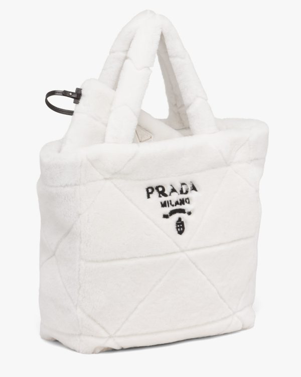 White/black Quilted shearling tote bag - Image 6