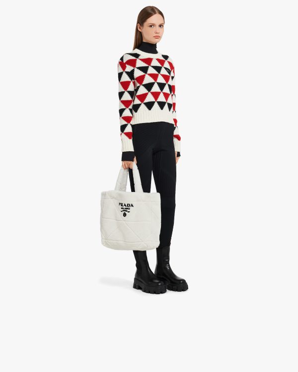 White/black Quilted shearling tote bag - Image 7