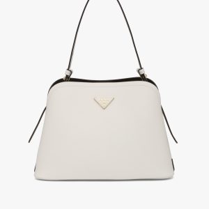 White/black Saffiano Leather Prada Matinee Bag