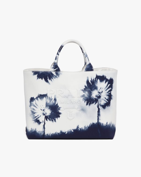 White/navy Blue Printed drill tote bag
