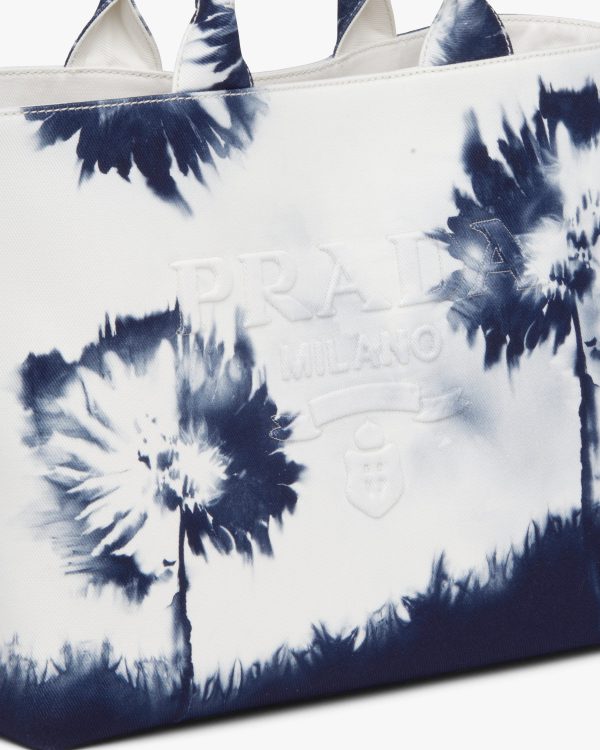White/navy Blue Printed drill tote bag - Image 2