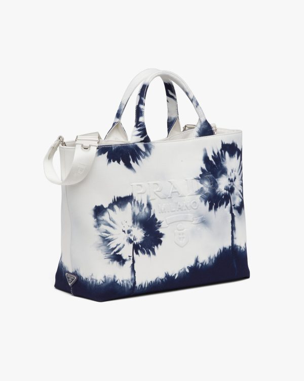 White/navy Blue Printed drill tote bag - Image 3
