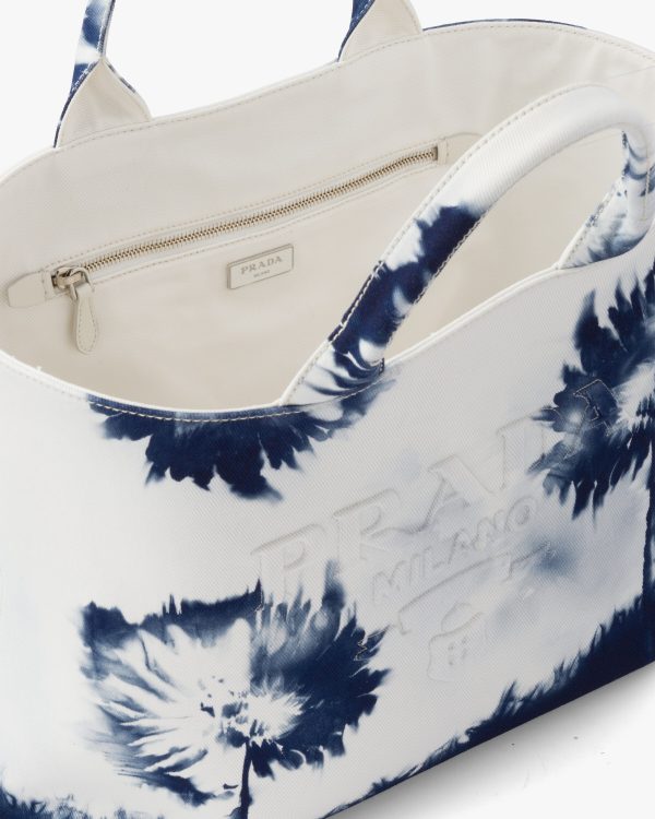 White/navy Blue Printed drill tote bag - Image 5