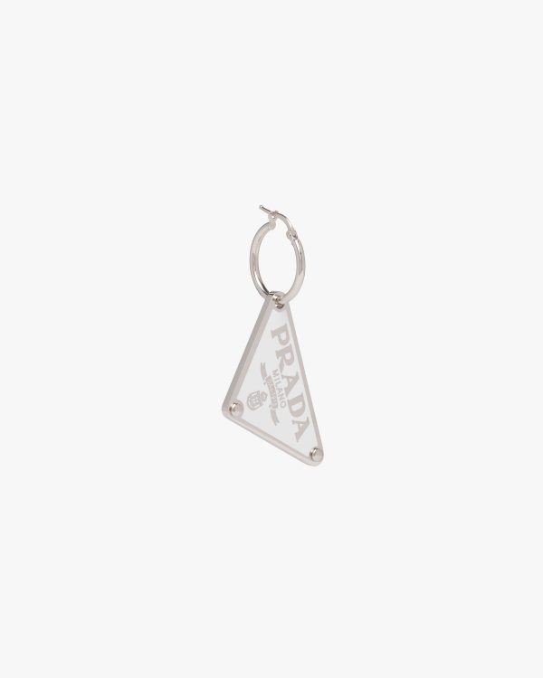 White Prada Symbole pendant right earring