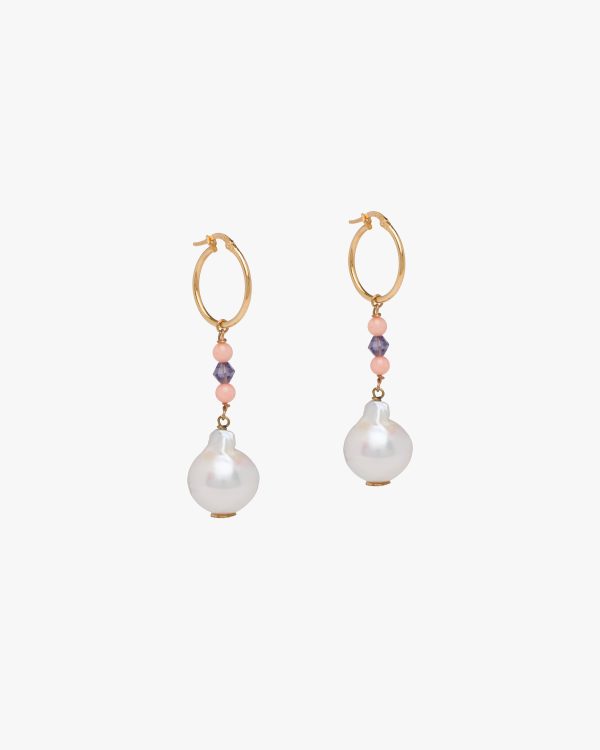 White/amethyst Prada Fine Jewellery gold and pearl earrings