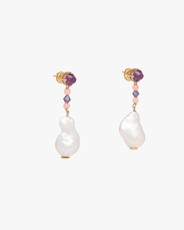 White/amethyst Prada Fine Jewellery gold and pearl earrings