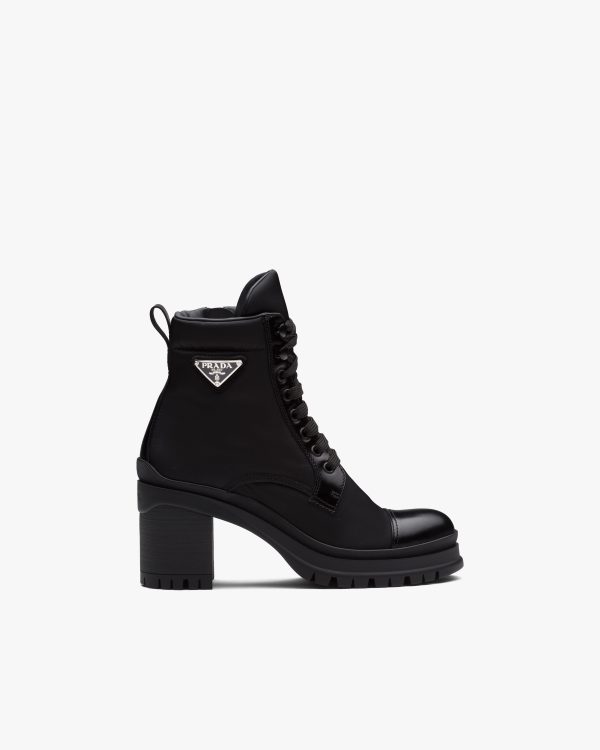 Black Brushed leather and nylon laced booties - Image 2