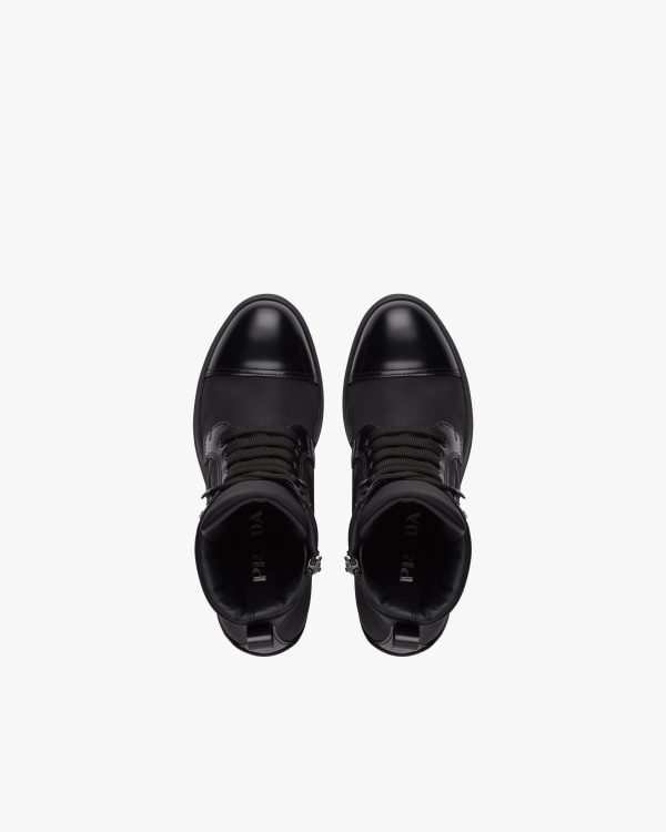 Black Brushed leather and nylon laced booties - Image 4