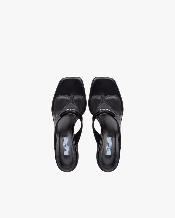 Black Brushed leather high-heeled thong sandals - Image 4