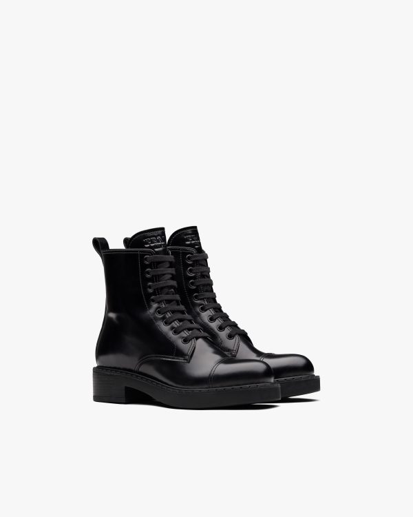 Black Brushed leather laced booties