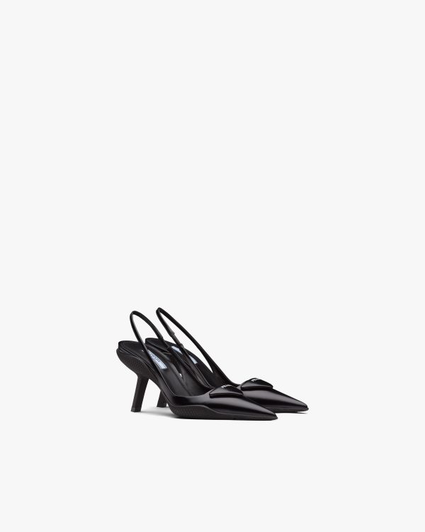 Black Brushed leather slingback pumps