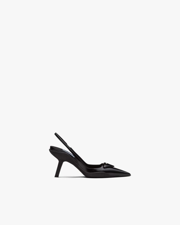 Black Brushed leather slingback pumps - Image 2