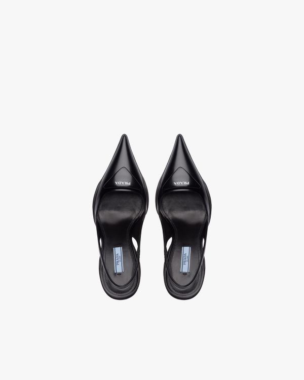 Black Brushed leather slingback pumps - Image 4