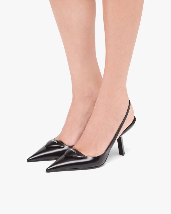 Black Brushed leather slingback pumps - Image 5