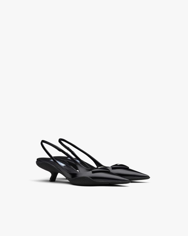 Black Brushed leather slingback pumps