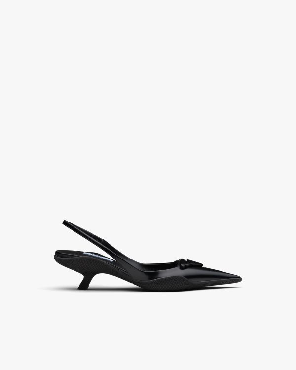 Black Brushed leather slingback pumps - Image 2