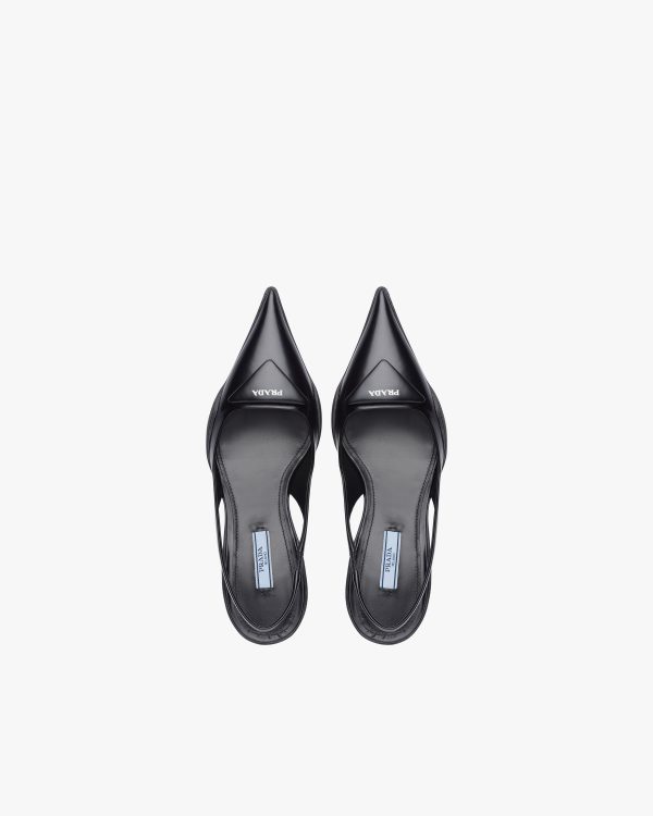 Black Brushed leather slingback pumps - Image 4